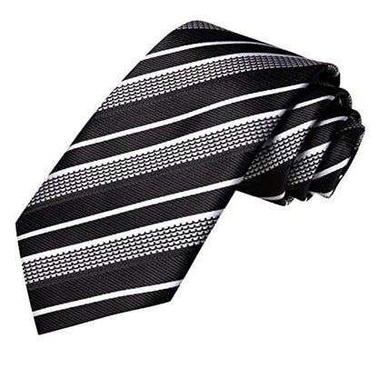 Hi-Tie Men 63inches Tie Set Extra Long Necktie Paisley Tie Pocket Suqare Cufflinks Big and Tall Men Tie - color: Black Grey Silver