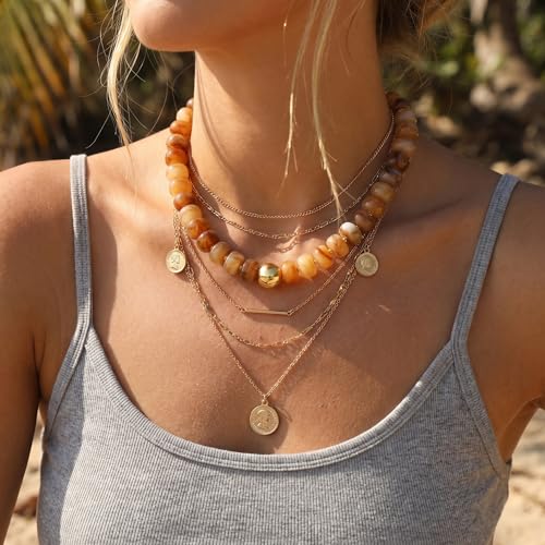 Badu Colorful Chunky Beaded Choker Necklace, Acrylic Colorful Bead Statement Necklaces, Adjustable Summer Beach Jewelry Gift for Women - color: Yellow