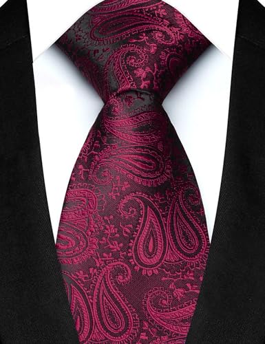 JEMYGINS Mens Paisley Tie and Lapel Pin Necktie Pocket Square and Tie Clip with Sets for Business Casual 4PCS - color: Maroon