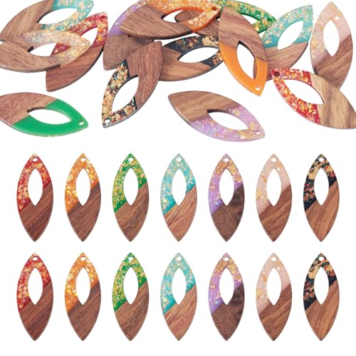 Beadthoven 14Pcs/7 Pairs Glittery Resin Wood Earrings Pendants, Iridescent Horse Eye Charms Wood Earrings Making kit Bohemian Vintage Wooden Earring Blanks Pieces for Jewelry Making DIY Crafts - color: Horse Eye