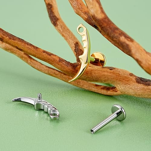 FINE4U 1PC ASTM F136 Titanium Internally Threaded Piercing Jewelry Stud 16G 6mm 8mm for Helix, Tragus, Conch, Flat - color: Dagger - Tit