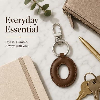 Initial Letter Keychain,Stainless Steel,Colorful Faux Leather Keyring for Backpack,Purse,Car Keys,Gift for Men Women - color: O