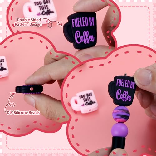 12pcs Coffee Silicone Focal Beads for pens | Focal Beads for Keychain Making,Pens,Bracelet,Necklace Crafts, Bulk Silicone Beads for DIY（Coffee） - color: Coffee cup