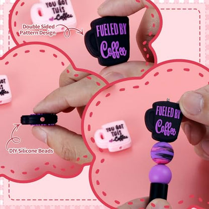 12pcs Coffee Silicone Focal Beads for pens | Focal Beads for Keychain Making,Pens,Bracelet,Necklace Crafts, Bulk Silicone Beads for DIY（Coffee） - color: Coffee cup