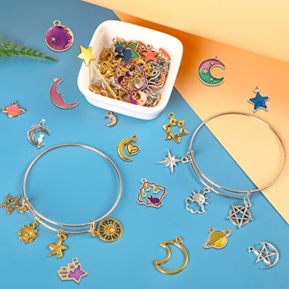 SANNIX 120Pcs Mixed Sun Star Moon Charms Jewelry Making Gold Enamel | Charm Pendants for DIY Necklace Bracelet Making Supplies - style: Sun Star Moon