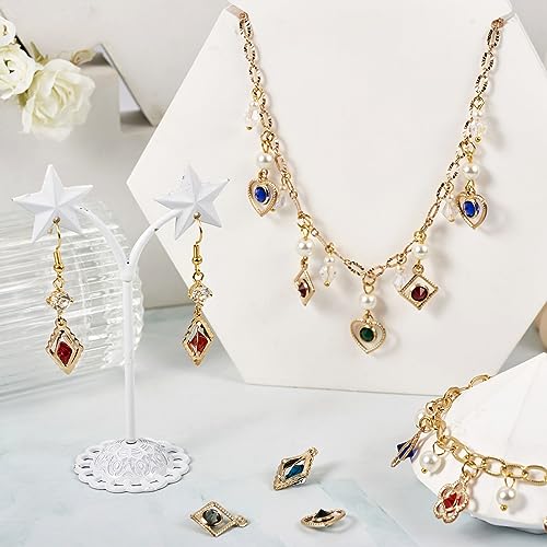 Cheriswelry 100Pcs Light Gold Plated Rhinestone Iron Charms Crystal Heart Flower Rhombus Round Pendants 5 Styles 15-19mm for DIY Crafts Necklace Earring Jewelry Making - color: Mixed Color*4