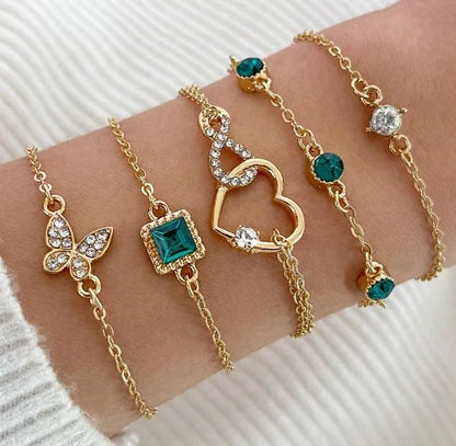 Alegend 14K Gold Plated Stackable Multilayer Bracelets + Titanium Steel(Not Rust, Resist Corruption, Easily Clean) 18K Gold Plated Single Bracelets - color: 14K Gold + 5PCS Crystal