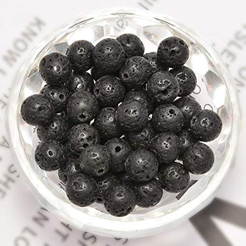 NCB 200pcs 4mm Beads Natural Semi Precious Beads Round Smooth Gemstones Loose Spacer Beads Charms for Necklaces Bracelets Jewelry Making (Black Volcanic Lava, 4mm 200Beads) - color: Black Volcanic Lava, size: 4mm 200Beads