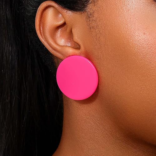 Acrylic Large Round Earrings Tortoise Shell Resin Big Circle Earrings Brown Acrylic Leopard Studs Large Round Disc Studs Jewelry for Women - color: Pink
