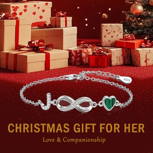 925 Sterling Silver Adjustable Letter Bracelets Infinity Heart Emerald Charm Link Bracelet ，Personalized Charm Alphabet Jewelry Valentines Christmas Mother’s Day Birthday Gifts - color: J
