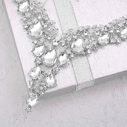 CSY Elegant Crystal Costume Jewelry Sets Flower Bridal Necklace Earrings Stretch Bangle Set for Bride Bridesmaid Wedding Dress Accessories - color: white crystal-silver tone