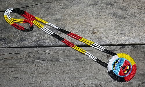 Handmade Native American Style Tribal ethnic Seed Bead Beaded Layered Medallion Necklace - color: Teepee Under the Star