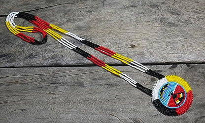 Handmade Native American Style Tribal ethnic Seed Bead Beaded Layered Medallion Necklace - color: Teepee Under the Star
