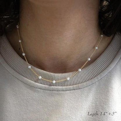 Aisansty Dainty Layered Choker Necklaces Handmade Coin Tube Star Pearl Pendant Multilayer Adjustable Layering Chain Gold Plated Necklaces Set for Women - color: Gold, style: Gold Pearl&Disc