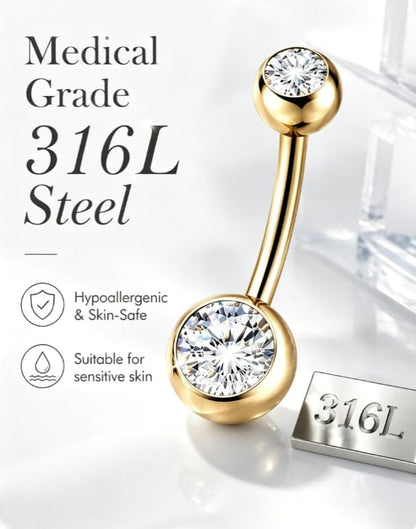 316L Stainless Steel Belly Button Rings Set Hypoallergenic Sparkly Crystal Dangle Navel Piercing Jewelry Shiny Rhinestone Belly Studs with Storage Gift Box for Women
