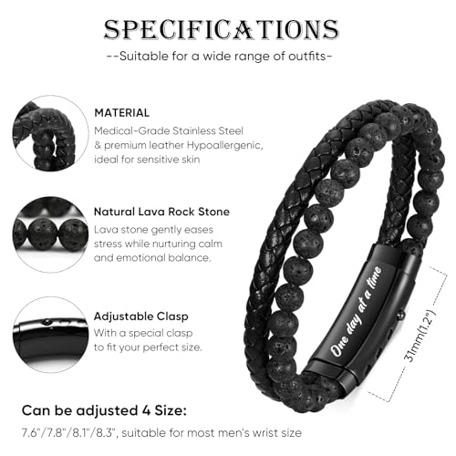 VNOX Men's Inspirational Mantra Engarved Handmade Braided Leather Adjustable Cuff Bangle Bracelet Encouragement Motivational Gift for Men - style: Black-Lava