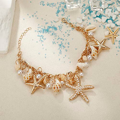 RUOFFETA Shell Starfish Necklace Bracelet Conch Statement Chunky Necklace Mermaid Costume Jewelry Beach Jewelry for Women - style: Bracelet