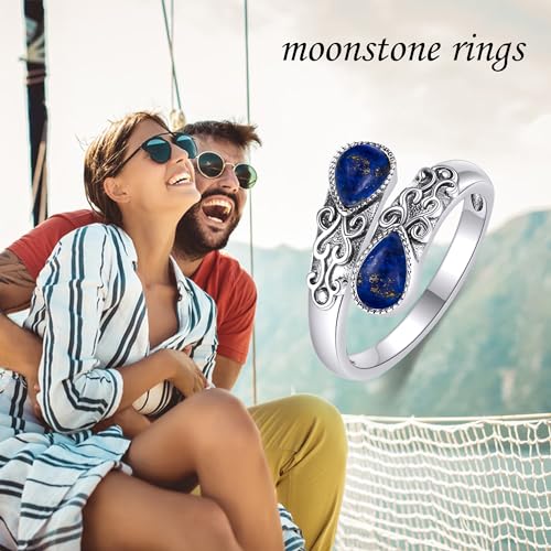 Ring for Women Sterling Silver Adjustable Band Open Rings Jewelry Gifts for Girls - style: Lapis lazuli