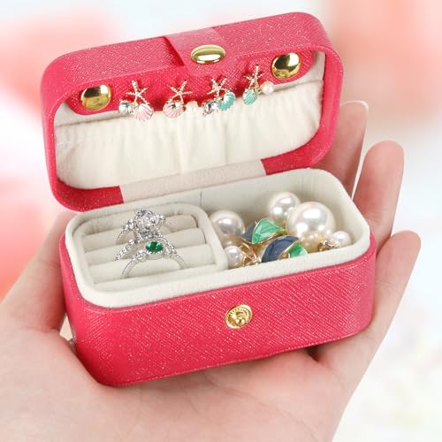 KUKUVR Mine Travel Jewelry Case, Ring Organizer Box for Women (RED) | PU Surface & Velvet Lining, for Multiple Rings Necklace Earrings Lipstick, Small Jewelry Holder Boxs, Removable Ring Slot - color: RED