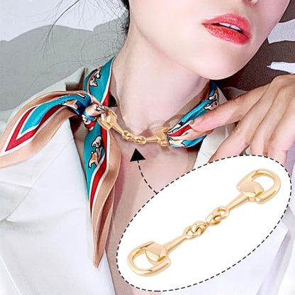 Joez Wonderful Scarf Ring Clip, Wide Band Chunky Chain Silk Scarf Buckle, Shawl Clips Scarf Clasp Holder Scarves Pin - color: (Horsebit) 60mm Gold