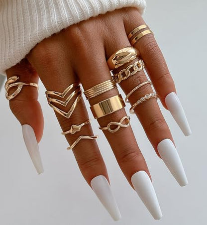 iF YOU 25 Pcs Gold Stackable Ring Set for Women, Chunky Knuckle Finger Midi Rings, Silver Simple Stacking Cute Rings Pack Trendy Stuff Jewelry Gift - style: 25 Gold chunky-size 4-8.5
