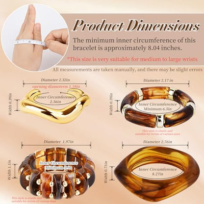Acrylic Resin Bangle Bracelets for Women | Chunky Boho Stackable Geometric & Marbled Statement Jewelry | Lightweight Everyday Gift Set - color: brown