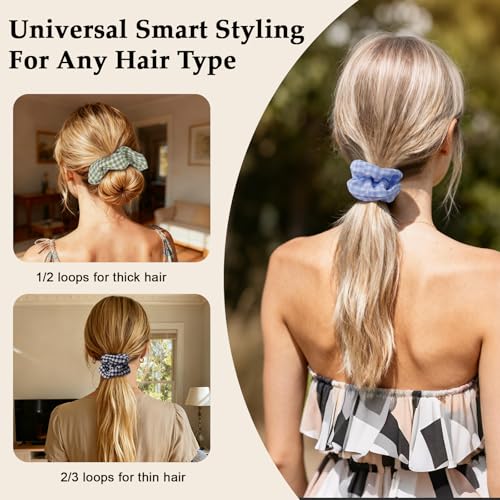 Satin Scrunchies for Women – 8PCS Plaid Mix (Light Blue, Black & White, Pink, Dark Green) Silk Hair Ties – No Crease, Frizz-Free, Retro & Chic Hair Bands for Thick & Thin Hair, Trendy Hair Accessories - color: Large-Plaid