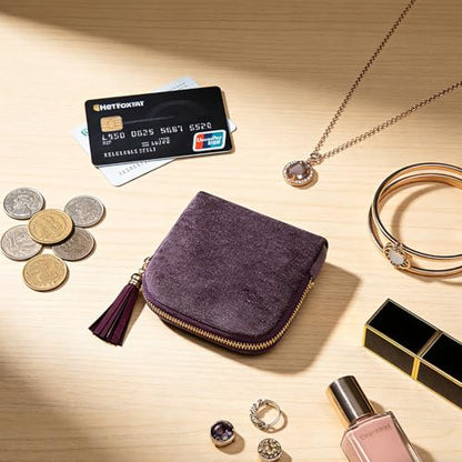 Women's Coin Purses Velvet Mini Travel Jewelry Case Bag with Tassel - color: A-Dark Purple
