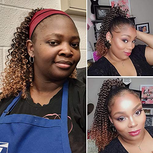 Vigorous Ponytail Extension 14Inch Drawstring Ponytail for Black Women Short Fluffy Afro Kinky Curly Pony Tails Hair Extensions (1B/30#) - color: Mix Brown(1B/30#)
