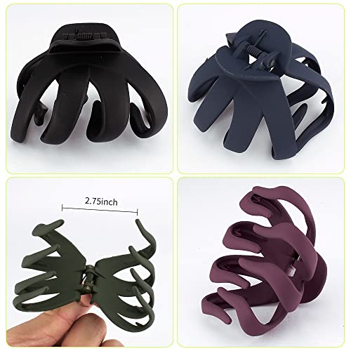 ATODEN Large Octopus Matte Jumbo Hair Clips for Thick Hair - 5 Pieces 3.15" Cute Giant Jaw Clips for Women - color: black, blue, purple, green, grey