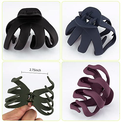 ATODEN Large Octopus Matte Jumbo Hair Clips for Thick Hair - 5 Pieces 3.15" Cute Giant Jaw Clips for Women - color: black, blue, purple, green, grey