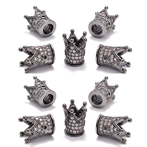 AD Beads Zircon Pave Rhinestones Crown Big Hole Bracelet Connector Spacer Beads (10 Pcs Clear on Gunmetal Crown (9x12mm)) - color: 10 Pcs Clear on Gunmetal Crown (9x12mm)