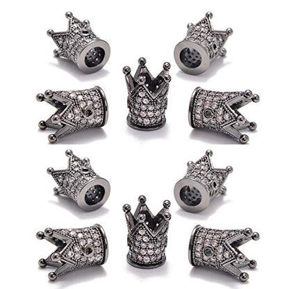AD Beads Zircon Pave Rhinestones Crown Big Hole Bracelet Connector Spacer Beads (10 Pcs Clear on Gunmetal Crown (9x12mm)) - color: 10 Pcs Clear on Gunmetal Crown (9x12mm)