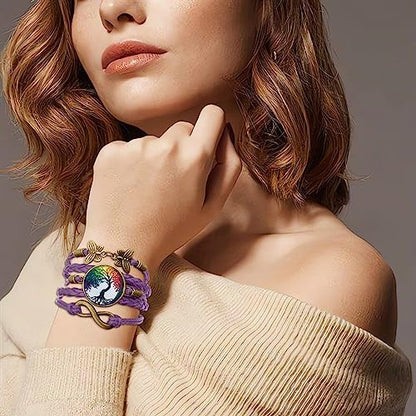 Boho Sunflower Gifts Sunflower Leather Bohemian Bracelet Birthday Gifts for Women Teens Granddaughter Wife Daughter Mom Friendship Bracelets for Her - color: Tree Life