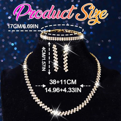 Rhinestone Bridal Wedding Jewelry Sets Silver Necklace Earrings Bracelet Set Prom Formal Costume Jewelry Set for Women and Brides - color: Gold