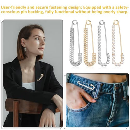Safety Pin Brooch Decorative Brooch Pins for Women Clothing | Crystal Shawl Brooches for Women Shawl Shirt Dress Clips Pearl Pins Jewelry Sweater Clips Gold Silver