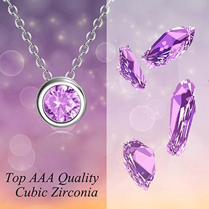 925 Sterling Silver Solitaire Cubic Zirconia Necklace for Women Teen Girls - color: October - Pink