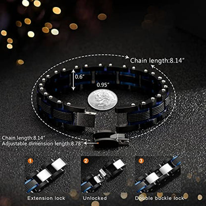 Holizaly Men's Stainless Steel Two Tone Square Link Bracelet, Black and Blue Ion Plated Black - color: Black gold