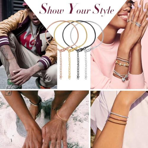 ChainsHouse Stainless Steel Herringbone Flat Chain Bracelets for Women,18K Gold/Rose Gold/Black Metal Paperclip/Snake/Cuban/Figaro Sterling Silver Link Charm Bracelet, 16+5cm Adjustable, With Gift Box - color: d. snake-gold
