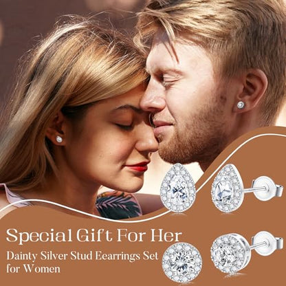 SAILIMUE Hypoallergenic Sterling Silver Stud Earrings for Women Men | Brilliant Heart Knot Round Cubic Zirconia Earring Studs for Sensitive Ears Gold Silver Tone - color: silver-B