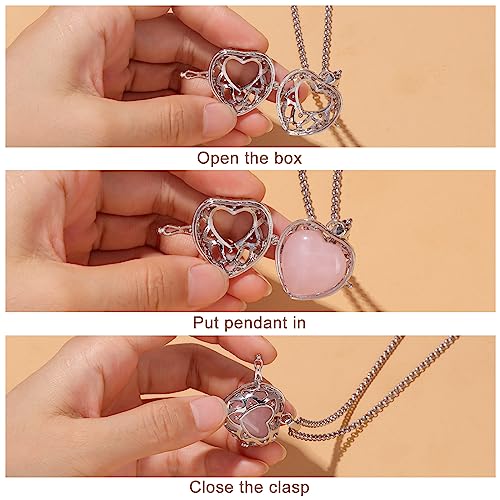 Raicegs Heart Shaped Crystals and Healing Stones 7 Chakra Crystal Necklace 0.8 inch Heart Gemstones Natural Stones Necklaces for Women Spiritual Gift for Women Teen - style: 4PCS-A