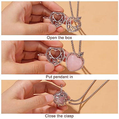 Raicegs Heart Shaped Crystals and Healing Stones 7 Chakra Crystal Necklace 0.8 inch Heart Gemstones Natural Stones Necklaces for Women Spiritual Gift for Women Teen - style: Anxiety