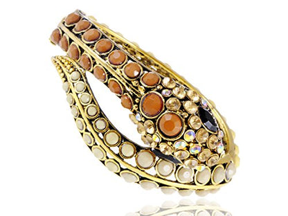 Alilang Womens Golden Tone Brown Ivory Beaded Egyptian Exotic Snake Bangle Bracelet - color: Golden