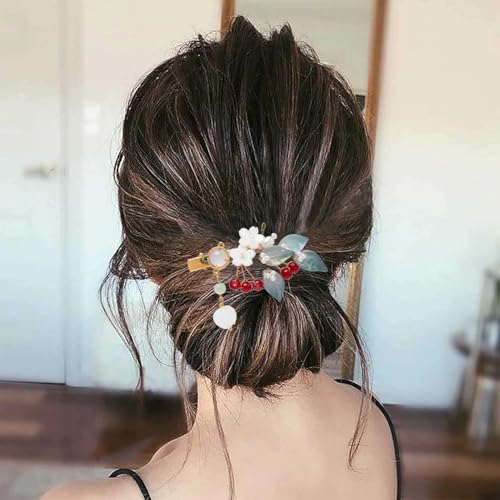 A Pair Wedding Hair Clips, Handmade Floral Design Crystal Hair Clips Pearl Barrettes, Rhinestones Flower Clips Pearl Headpieces Hair Pins Hair Accessories for Women Girls (Blue&Red) - color: Blue&Red