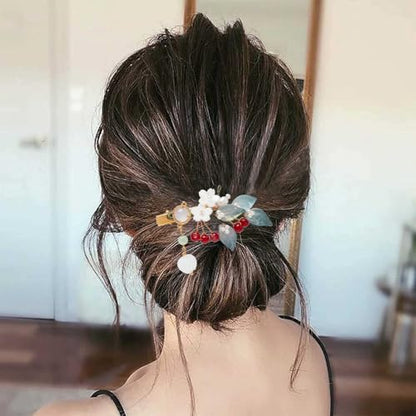 A Pair Wedding Hair Clips, Handmade Floral Design Crystal Hair Clips Pearl Barrettes, Rhinestones Flower Clips Pearl Headpieces Hair Pins Hair Accessories for Women Girls (Blue&Red) - color: Blue&Red