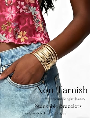YEEZII Gold Bangle Bracelets for Women, 12 Pcs Indian Boho Stackable Set, Multi Layer Textured 14K Gold Plated Adjustable Bracelets Jewelry Set - color: GoldA-12Pcs