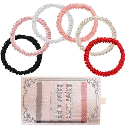 6PCS Hair Scrunchies 100% Mulberry Silk Scrunchie for Women Girls Curly Thick Satin Thin Hair .Women's Black Large Cute Big Sleepy Bulk Small Tie Scrunchie Sleep - color: Small Silk Hair ties Style 6