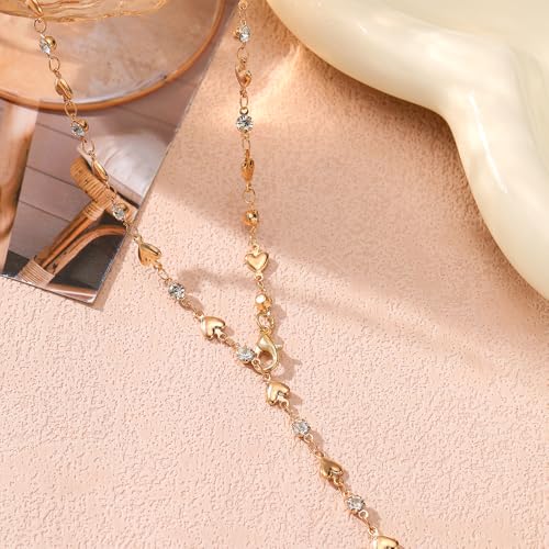 KURTCB Rhinestone Necklace for Women Boho Long Y Lariat Gold Necklace Stack Colorful Summer Beach Jewelry - color: Gold