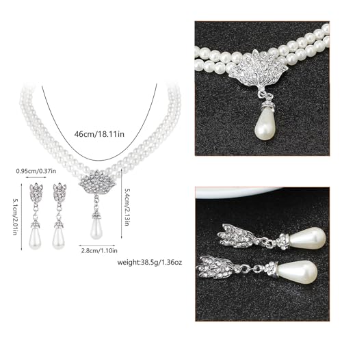 Pearl Necklace and Earring Set for Women,Pearl Jewelry Set Fake Pearls Necklace Imitation Beaded Collar de Perlas Para Mujer Necklaces for Prom Bridesmaid Costume Accessories - color: Layered
