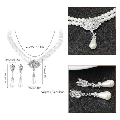 Pearl Necklace and Earring Set for Women,Pearl Jewelry Set Fake Pearls Necklace Imitation Beaded Collar de Perlas Para Mujer Necklaces for Prom Bridesmaid Costume Accessories - color: Layered